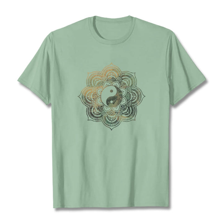 Buddha Stones Mandala Yin Yang Baumwolle T-Shirt - Blassgrün - 2XL - image 12