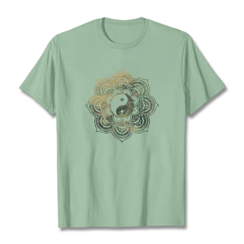 Buddha Stones Mandala Yin Yang Baumwolle T-Shirt - Blassgrün - 2XL - image 12