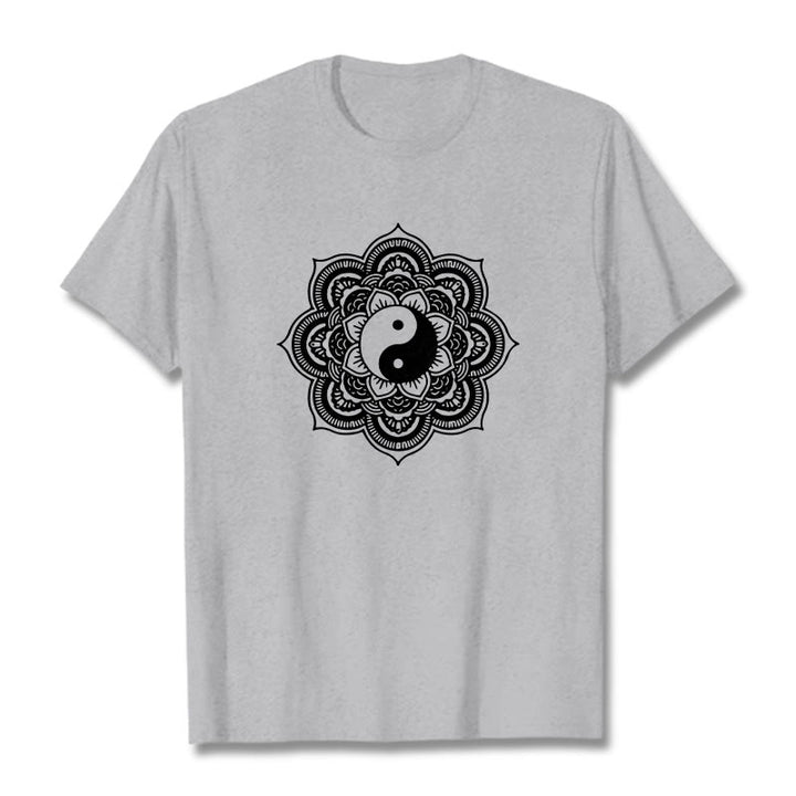 Buddha Stones Mandala Yin Yang Baumwolle T-Shirt - Hellgrau - 2XL - image 19