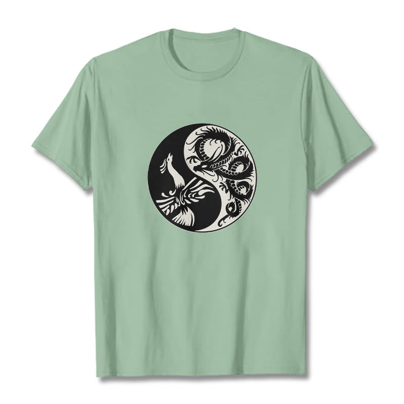 Buddha Stones Phoenix Yin Yang Baumwolle T-Shirt - Blassgrün - 2XL - image 16
