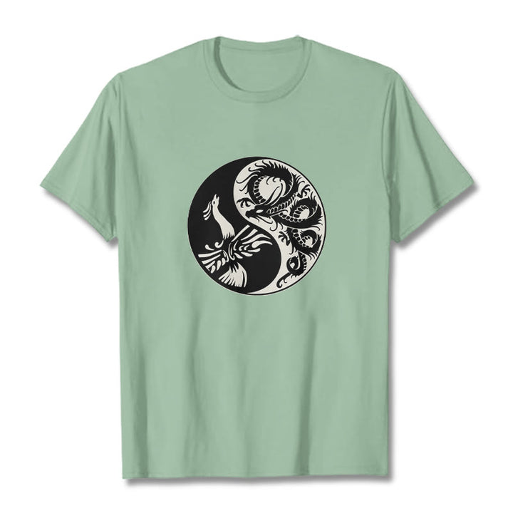 Buddha Stones Phoenix Yin Yang Baumwolle T-Shirt - Blassgrün - 2XL - image 16