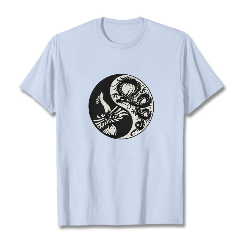 Buddha Stones Phoenix Yin Yang Baumwolle T-Shirt - HellCyan - 2XL - image 13