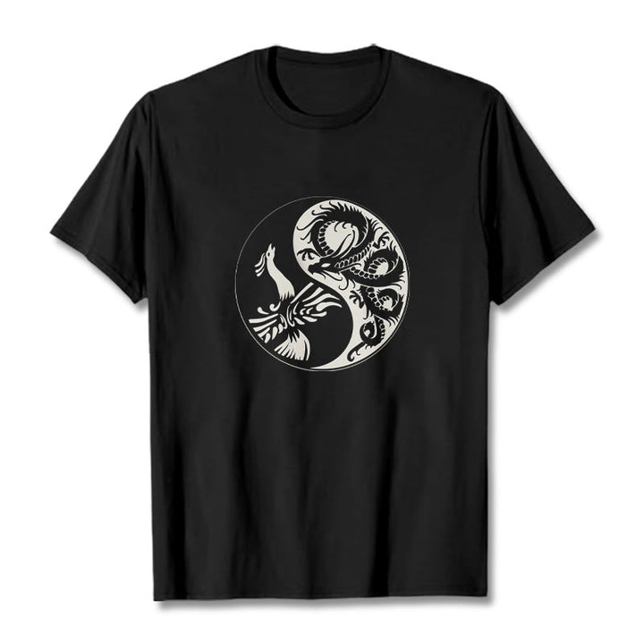 Buddha Stones Phoenix Yin Yang Baumwolle T-Shirt - Schwarz - 2XL - image 1