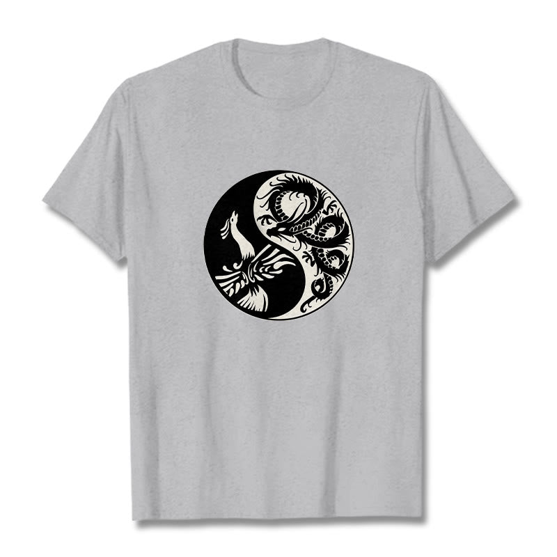 Buddha Stones Phoenix Yin Yang Baumwolle T-Shirt - Hellgrau - 2XL - image 12
