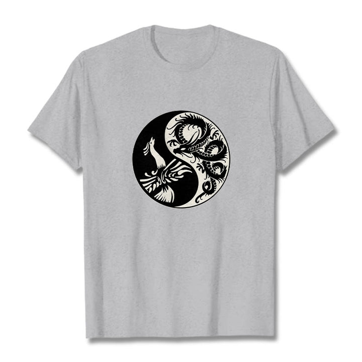 Buddha Stones Phoenix Yin Yang Baumwolle T-Shirt - Hellgrau - 2XL - image 12