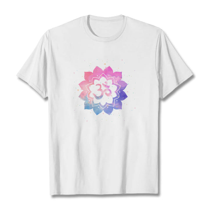 Buddha Stones Om Bunte Lotus Baumwolle T-shirt - Weiß - 2XL - image 1