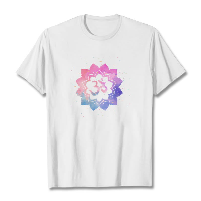 Buddha Stones Om Bunte Lotus Baumwolle T-shirt - Weiß - 2XL - image 1