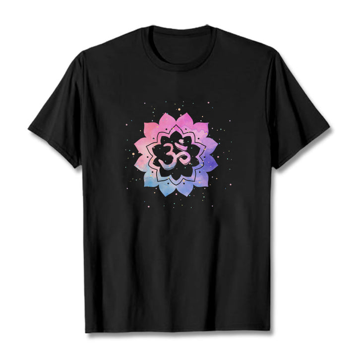 Buddha Stones Om Bunte Lotus Baumwolle T-shirt - Schwarz - 2XL - image 6