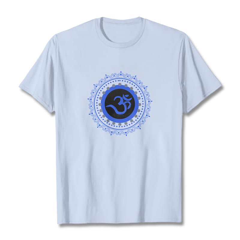 T-Shirt aus Baumwolle mit Buddha Stones und Om-Mandala-Muster - HellCyan - 2XL - image 12