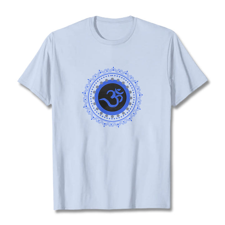 T-Shirt aus Baumwolle mit Buddha Stones und Om-Mandala-Muster - HellCyan - 2XL - image 12