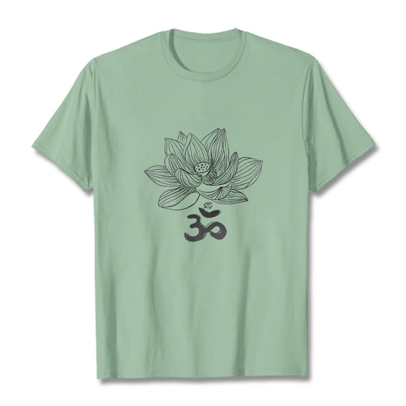 Buddha Stones Om Lotus Skizze Baumwolle T-shirt - Blassgrün - 2XL - image 20