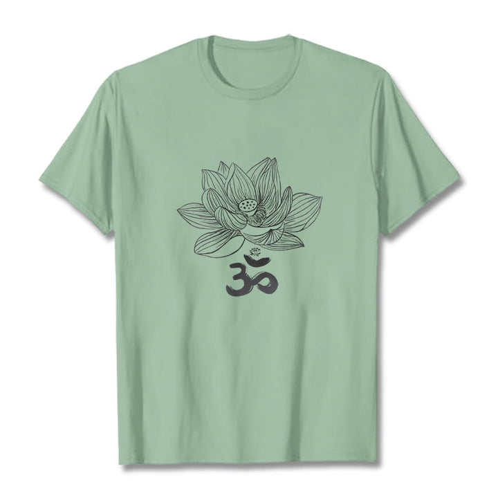 Buddha Stones Om Lotus Skizze Baumwolle T-shirt - Blassgrün - 2XL - image 20