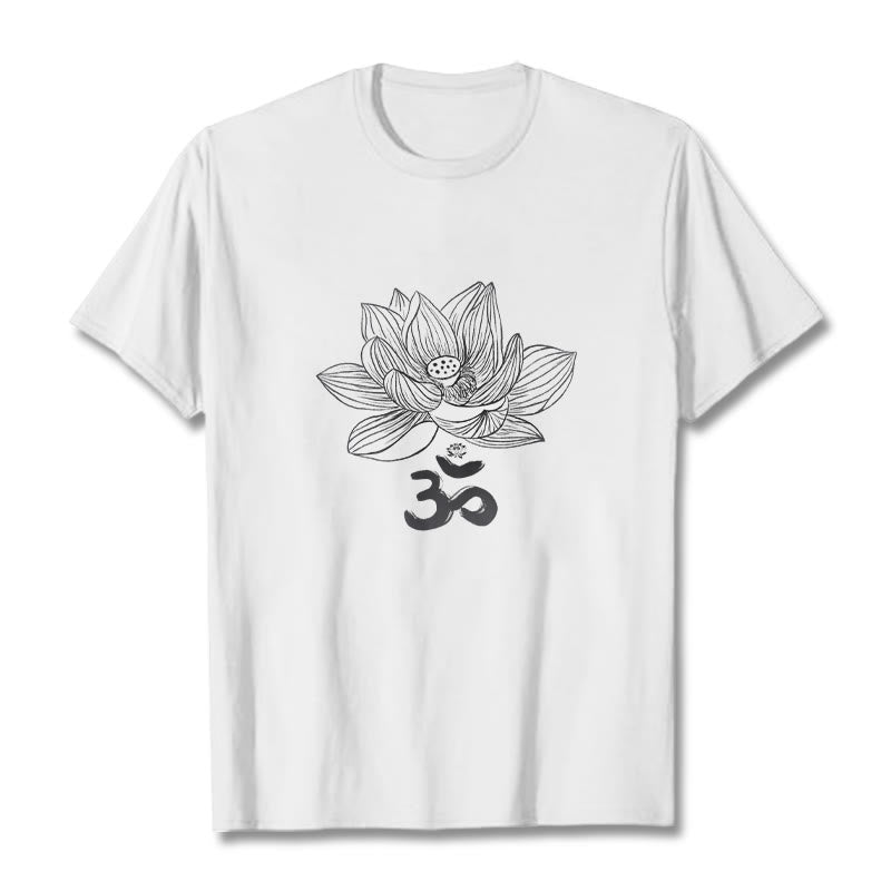 Buddha Stones Om Lotus Skizze Baumwolle T-shirt - Weiß - 2XL - image 9