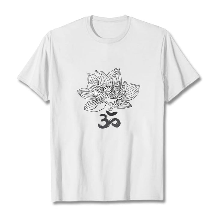 Buddha Stones Om Lotus Skizze Baumwolle T-shirt - Weiß - 2XL - image 9