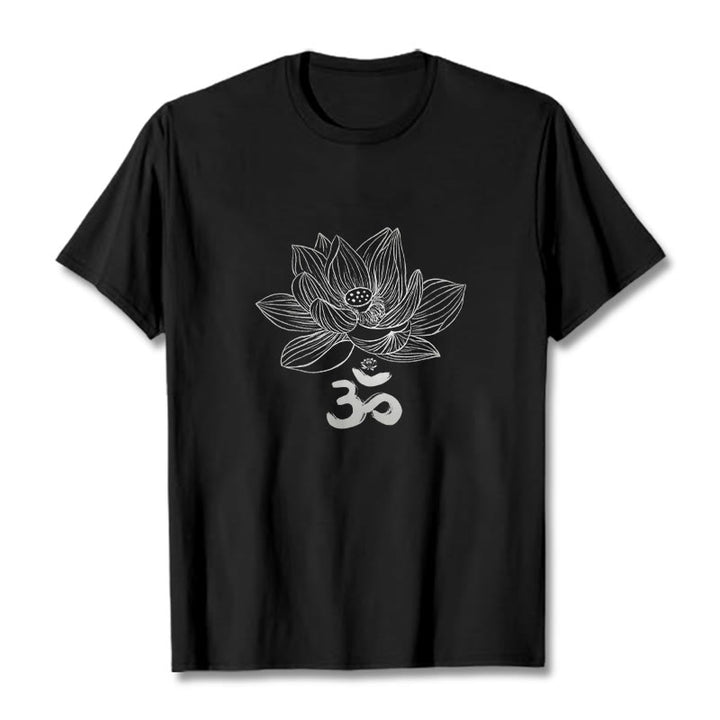 Buddha Stones Om Lotus Skizze Baumwolle T-shirt - Schwarz - 2XL - image 1