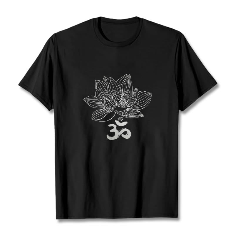 Buddha Stones Om Lotus Skizze Baumwolle T-shirt - Schwarz - 2XL - image 1