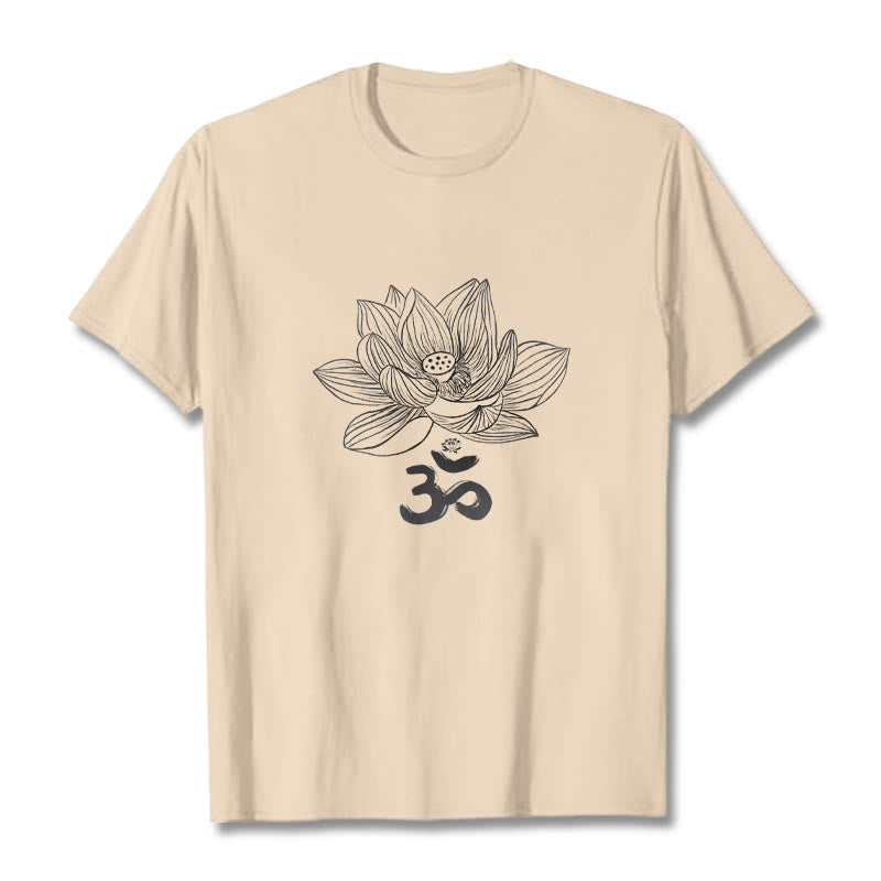 Buddha Stones Om Lotus Skizze Baumwolle T-shirt - Bisque - 2XL - image 13
