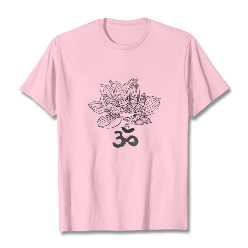Buddha Stones Om Lotus Skizze Baumwolle T-shirt - Hellrosa - 2XL - image 16
