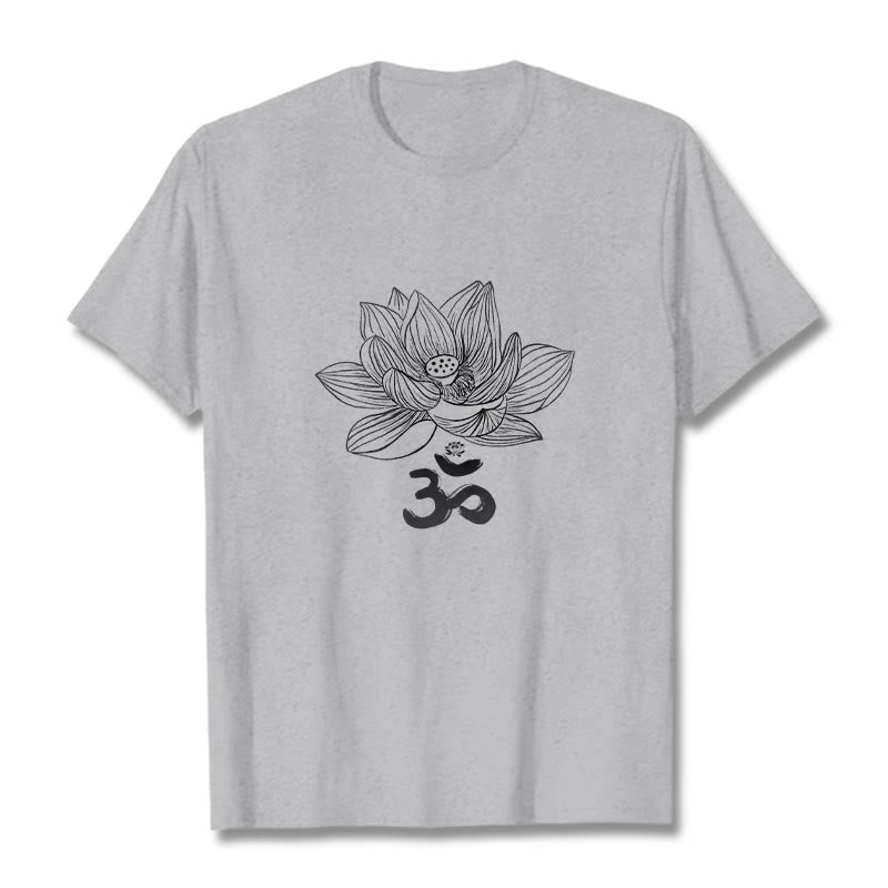 Buddha Stones Om Lotus Skizze Baumwolle T-shirt - Hellgrau - 2XL - image 12