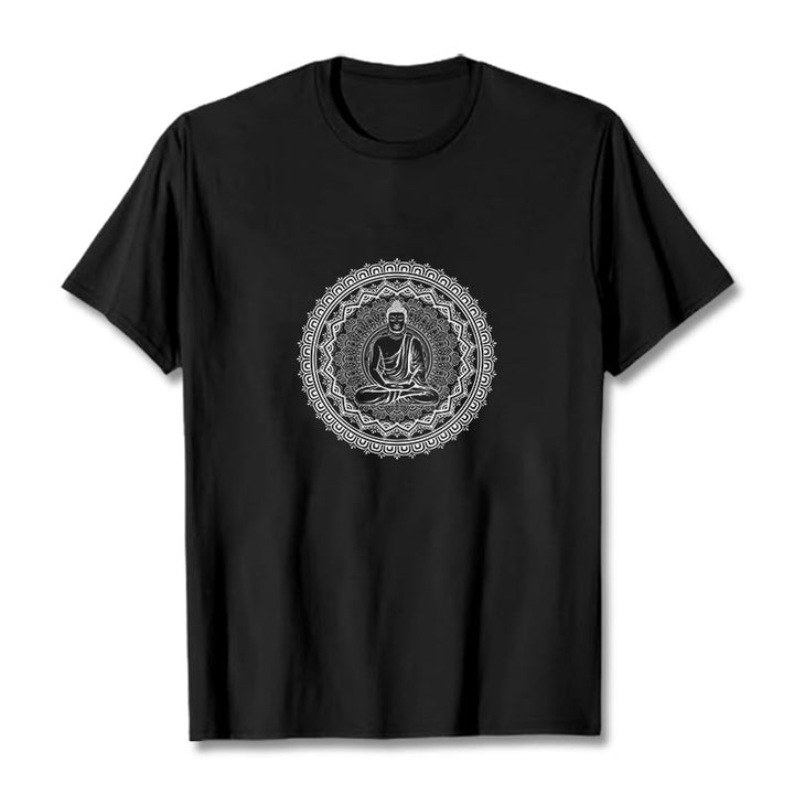 Buddha Stones Mandala Buddha Baumwolle T-shirt - Schwarz - 2XL - image 8