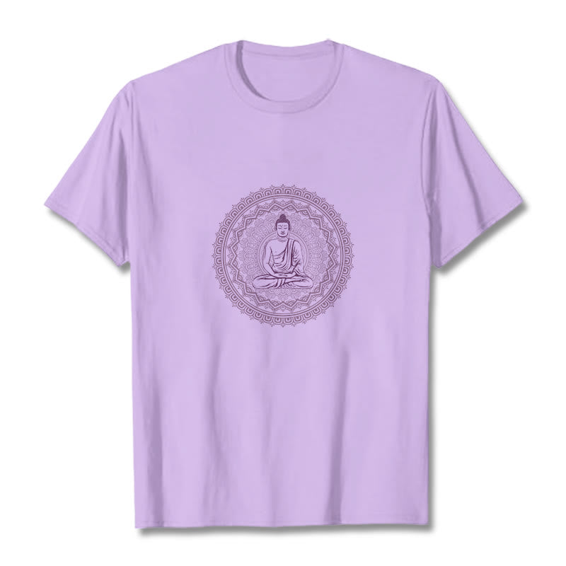 Buddha Stones Mandala Buddha Baumwolle T-shirt - Pflaume - 2XL - image 3