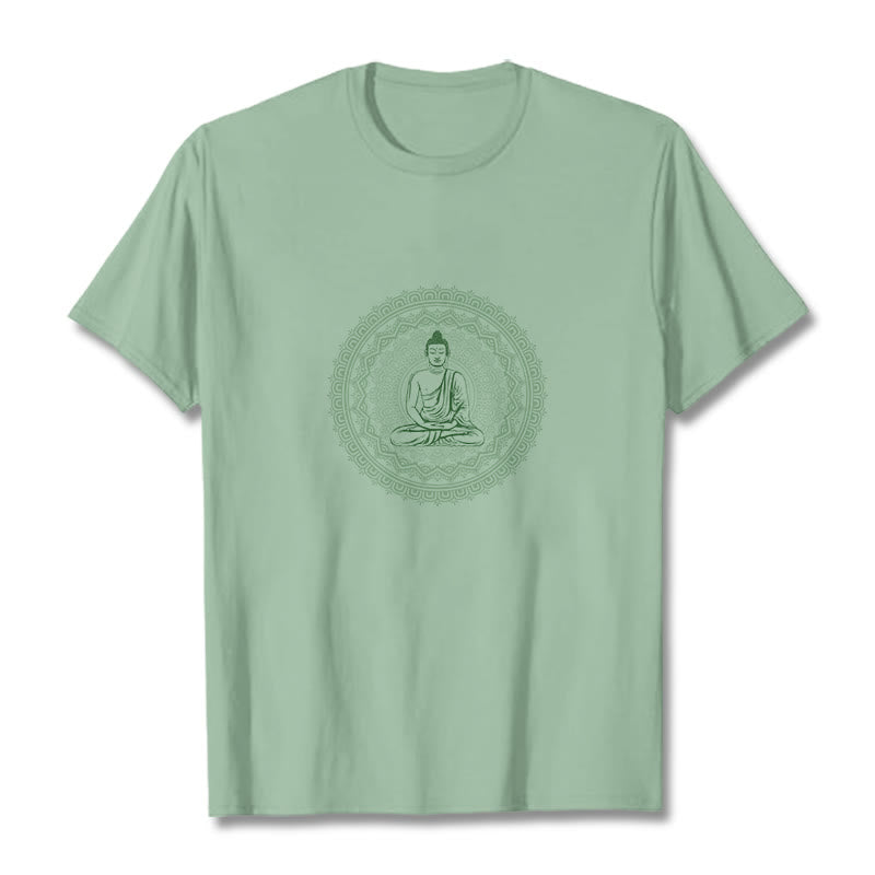 Buddha Stones Mandala Buddha Baumwolle T-shirt - Blassgrün - 2XL - image 17