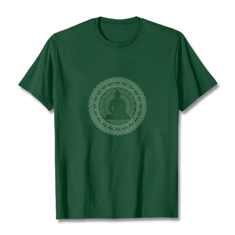 Buddha Stones Mandala Buddha Baumwolle T-shirt - WaldGrün - 2XL - image 6