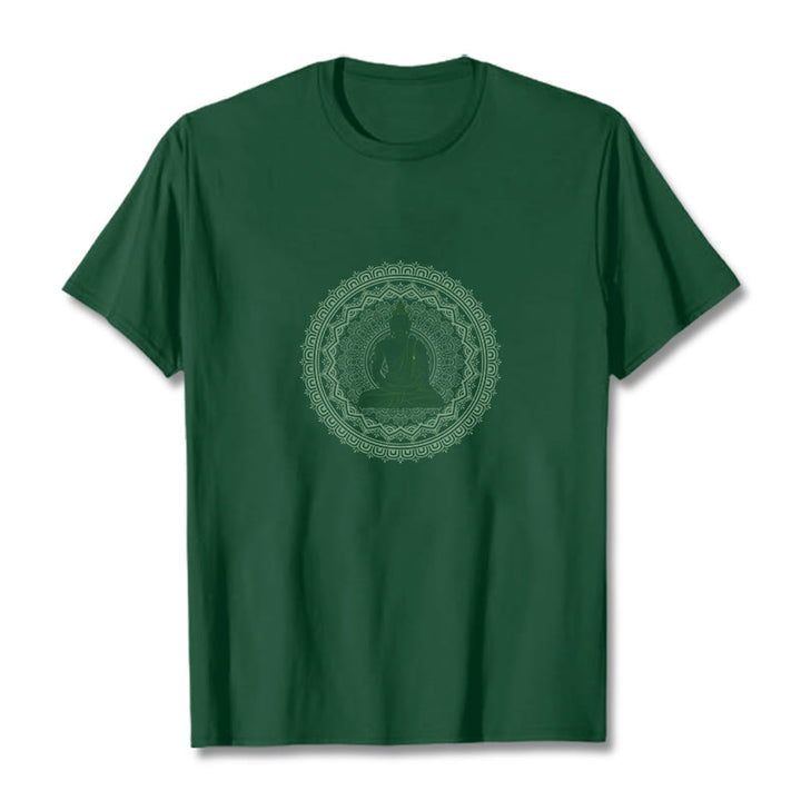 Buddha Stones Mandala Buddha Baumwolle T-shirt - WaldGrün - 2XL - image 6