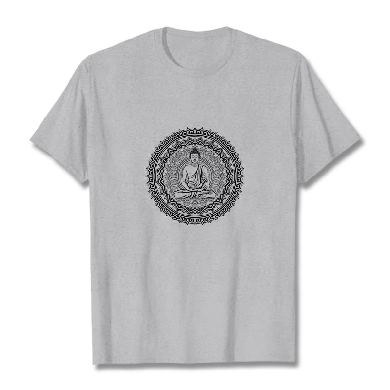Buddha Stones Mandala Buddha Baumwolle T-shirt - Hellgrau - 2XL - image 15
