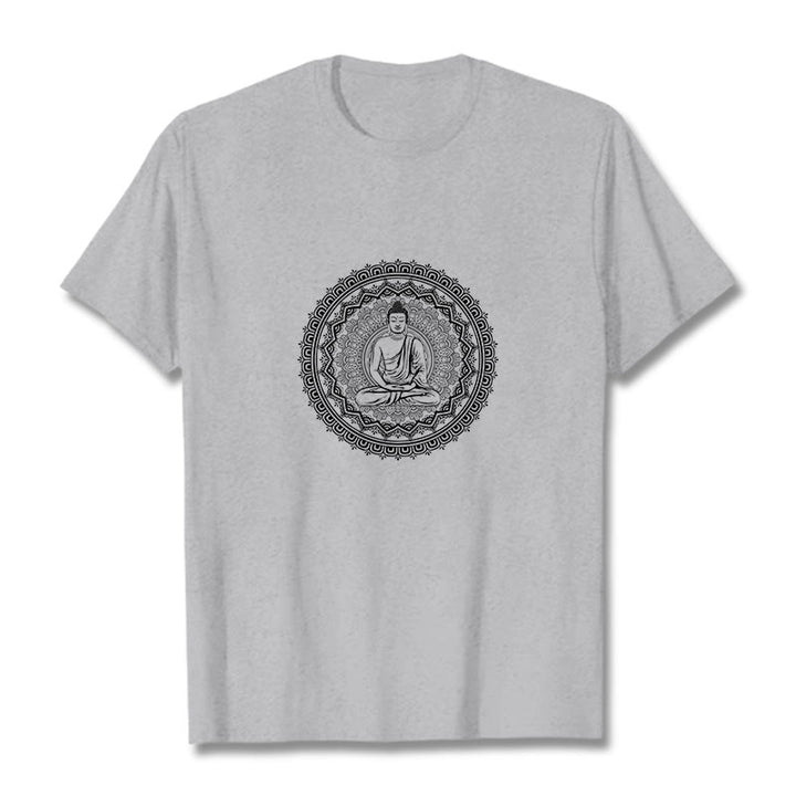 Buddha Stones Mandala Buddha Baumwolle T-shirt - Hellgrau - 2XL - image 15