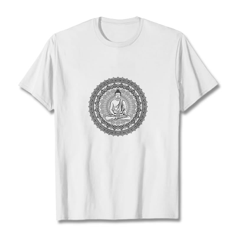 Buddha Stones Mandala Buddha Baumwolle T-shirt - Weiß - 2XL - image 12