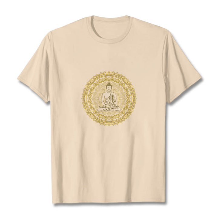 Buddha Stones Mandala Buddha Baumwolle T-shirt - Bisque - 2XL - image 1