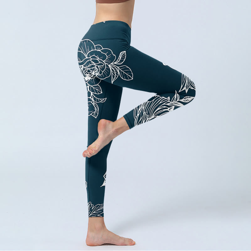 Buddha Stones Pfingstrose Epiphyllum Blumen Druck Gym Fitness Leggings Damen Yogahose - image 5