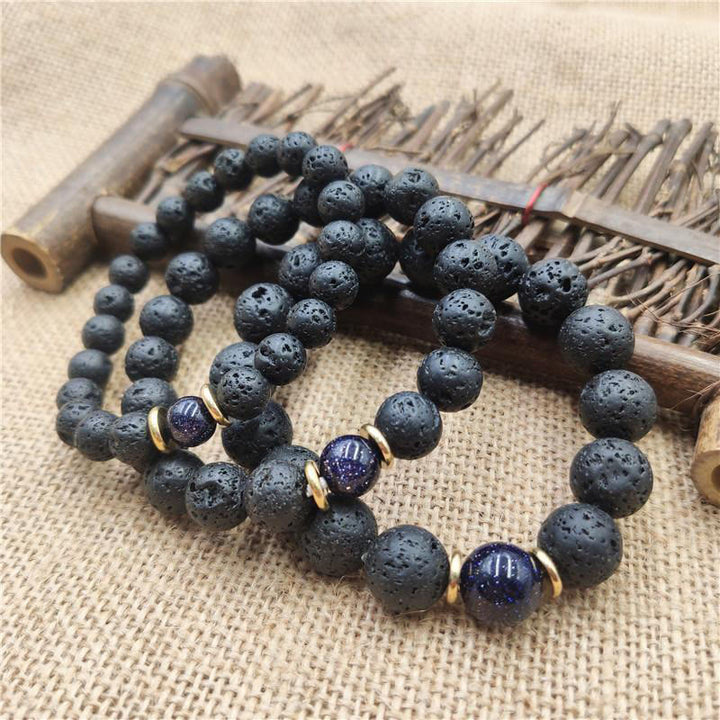 Buddha Stones, Lavastein, Goldfluss, blauer Sandstein, Heilarmband