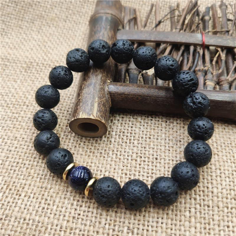 Buddha Stones, Lavastein, Goldfluss, blauer Sandstein, Heilarmband