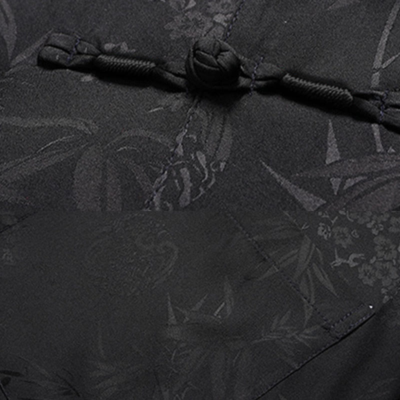 Buddha Stones Bambus Pfirsichblüte Tang Anzug Hanfu Traditionelle Uniform Kurzarm Oberteil Hosen Kleidung Herren Set