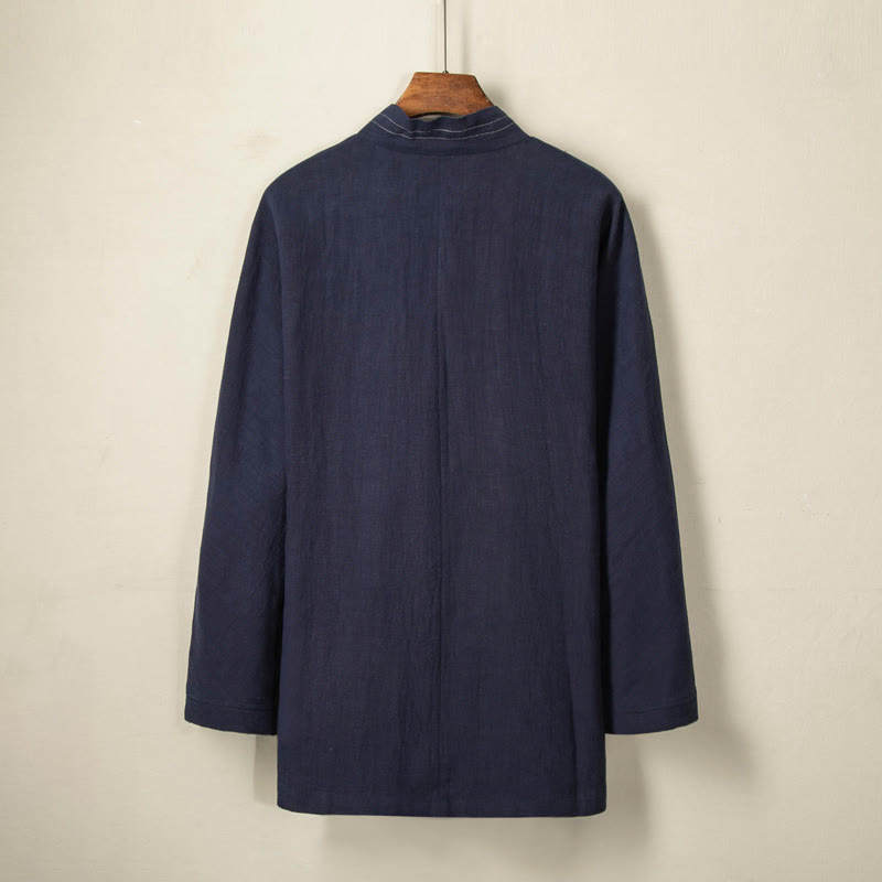 Buddha Stones Simple Herbst Schnürer Baumwolle Leinen Herren Jacke Mantel Zen Kleidung - image 3