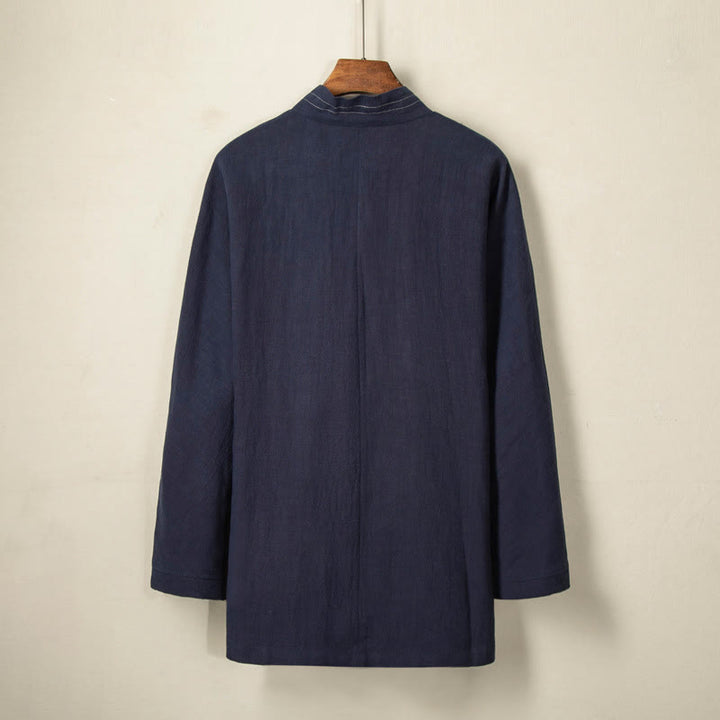 Buddha Stones Simple Herbst Schnürer Baumwolle Leinen Herren Jacke Mantel Zen Kleidung - image 3