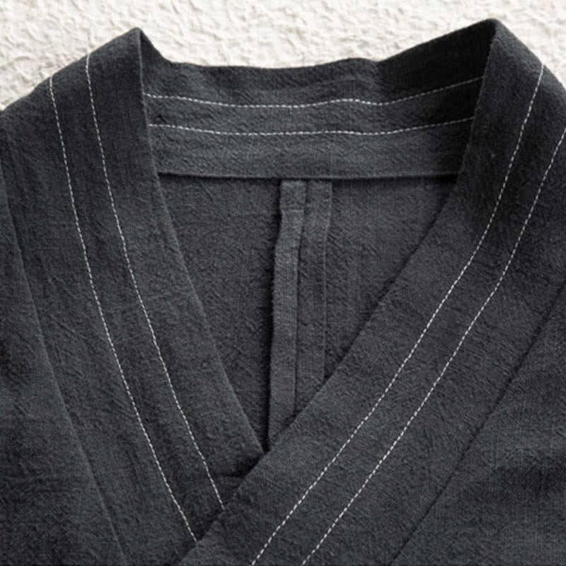 Buddha Stones Simple Herbst Schnürer Baumwolle Leinen Herren Jacke Mantel Zen Kleidung - image 8