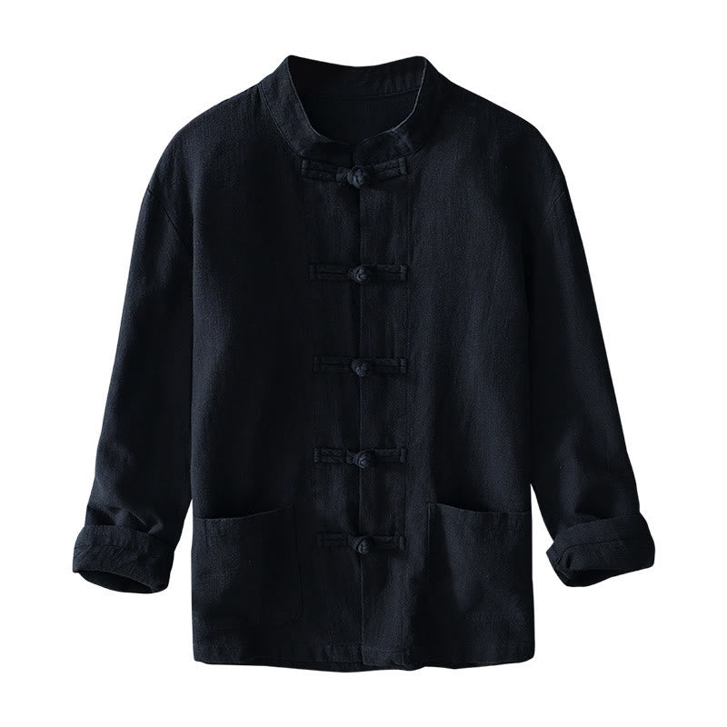 Buddha Stones Frosch-Knopf Chinesischer Tang-Anzug Baumwolle Leinen Herren Jacke Hemd mit Taschen - image 22