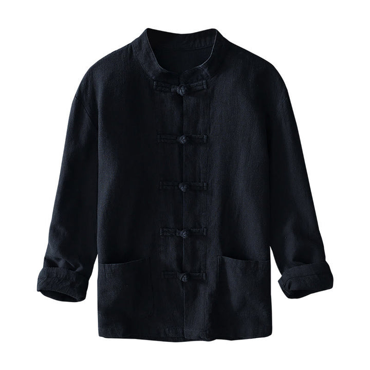 Buddha Stones Frosch-Knopf Chinesischer Tang-Anzug Baumwolle Leinen Herren Jacke Hemd mit Taschen - image 22