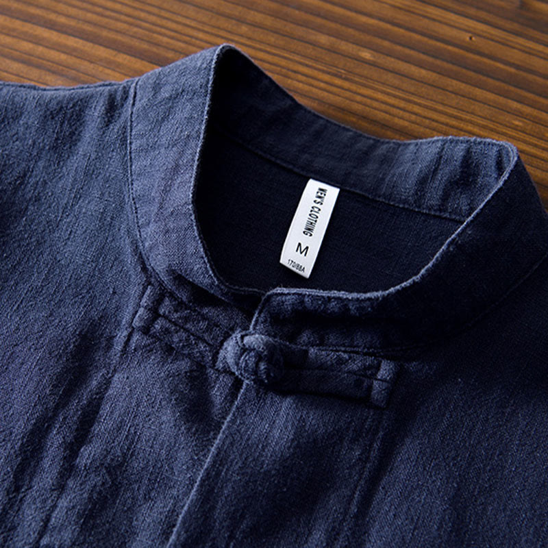 Buddha Stones Frosch-Knopf Chinesischer Tang-Anzug Baumwolle Leinen Herren Jacke Hemd mit Taschen - image 30