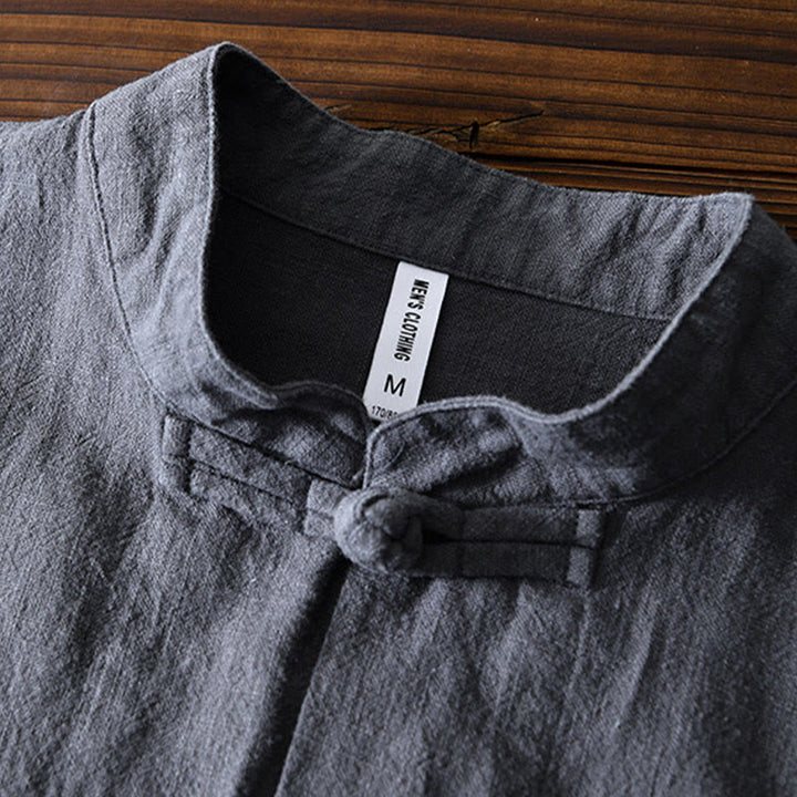 Buddha Stones Frosch-Knopf Chinesischer Tang-Anzug Baumwolle Leinen Herren Jacke Hemd mit Taschen - image 3