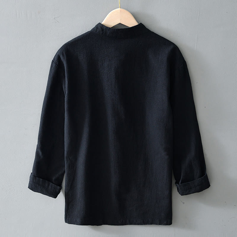 Buddha Stones Frosch-Knopf Chinesischer Tang-Anzug Baumwolle Leinen Herren Jacke Hemd mit Taschen - image 15