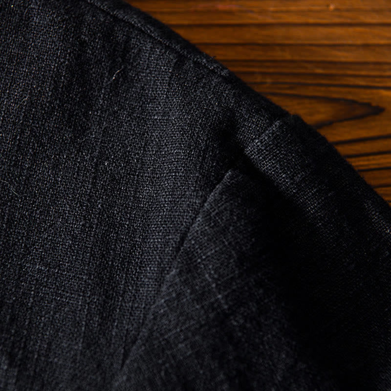 Buddha Stones Frosch-Knopf Chinesischer Tang-Anzug Baumwolle Leinen Herren Jacke Hemd mit Taschen - image 18