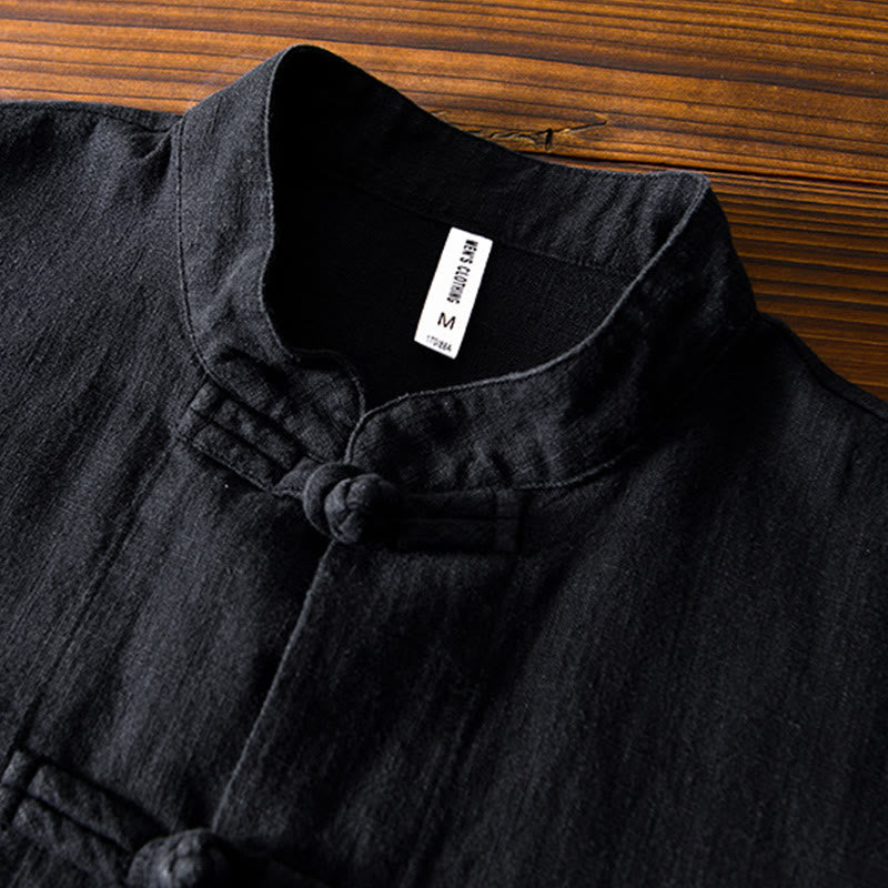 Buddha Stones Frosch-Knopf Chinesischer Tang-Anzug Baumwolle Leinen Herren Jacke Hemd mit Taschen - image 16