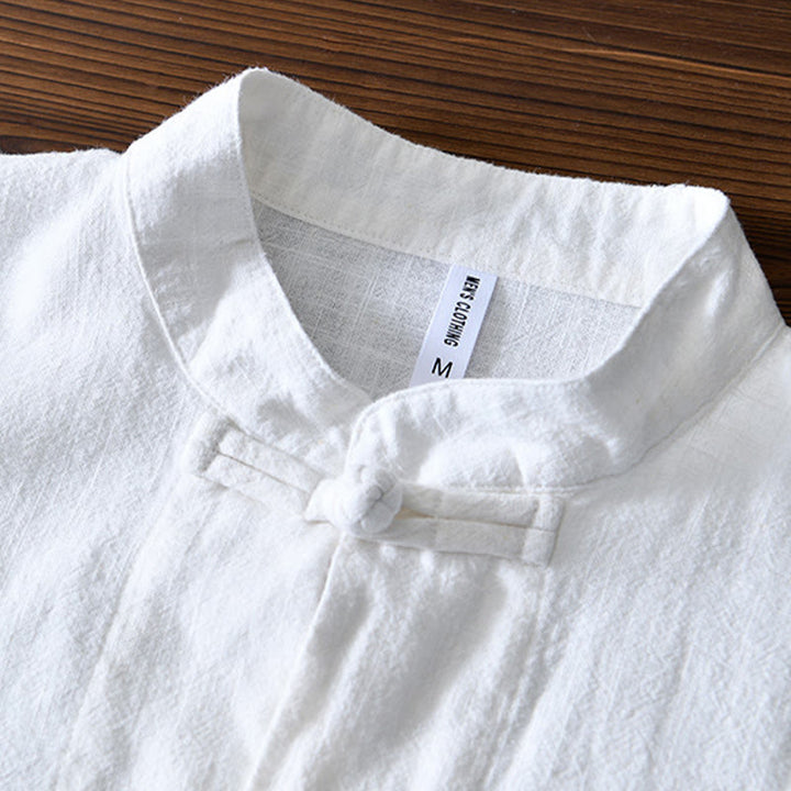 Buddha Stones Frosch-Knopf Chinesischer Tang-Anzug Baumwolle Leinen Herren Jacke Hemd mit Taschen - image 8