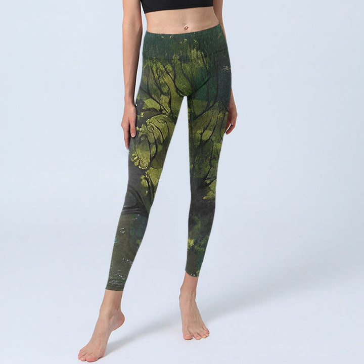 Buddha Stones ForestGreen Blätter Schwarze Linien Druck Übung Leggings Damen Yoga Hose - image 6
