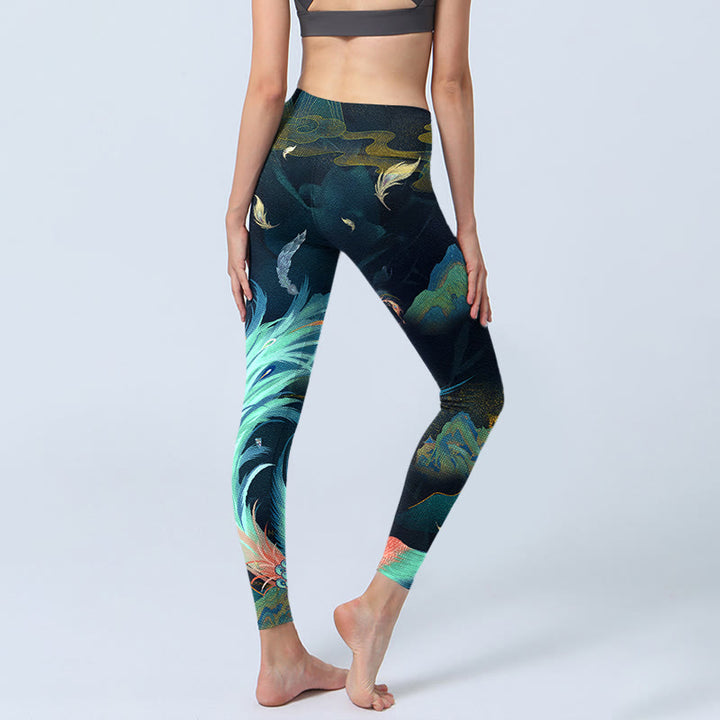Buddha Stones Mountains Phoenix Feather Übung Leggings Damen Yogahose - image 5