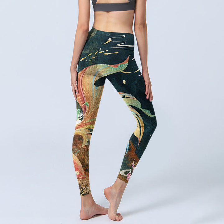 Buddha Stones Dunkelschiefergrau Doppelte Koi-Fische Himmelslaternenturm Übungsleggings Damen Yogahose - image 5